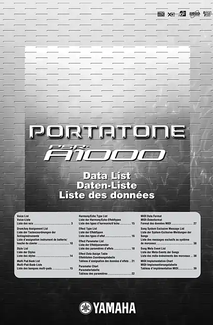 yamaha雅马哈PSR-A1000 Data List